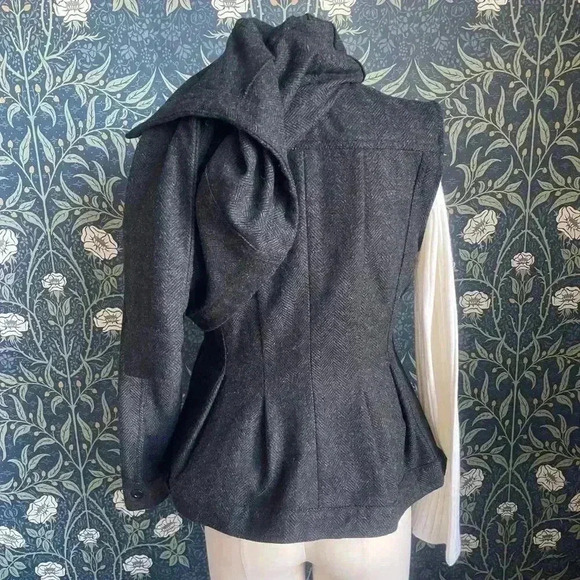 Anthropologie Current Air Grey Herringbone Peplum Jacket - Picture 8 of 15